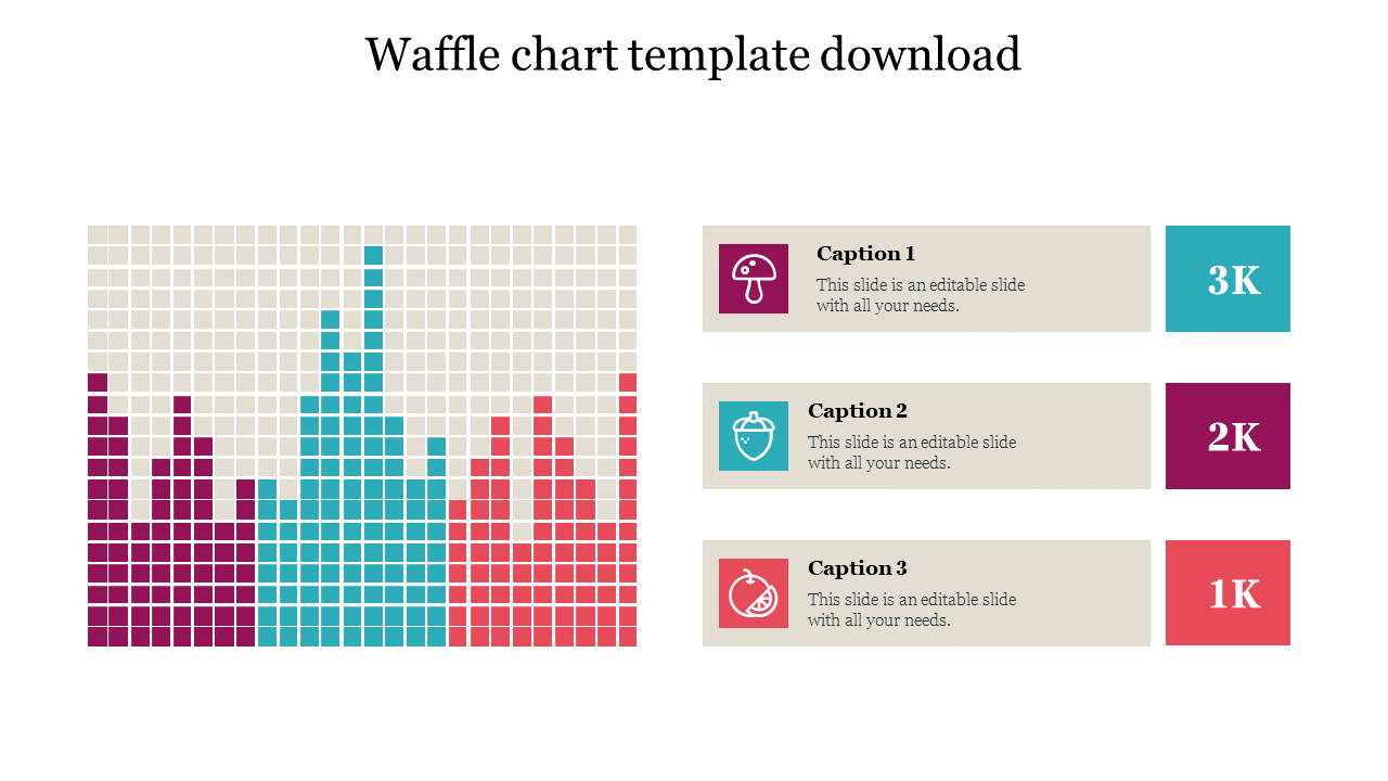 Multi-Color Waffle Chart Template Free Download Slide